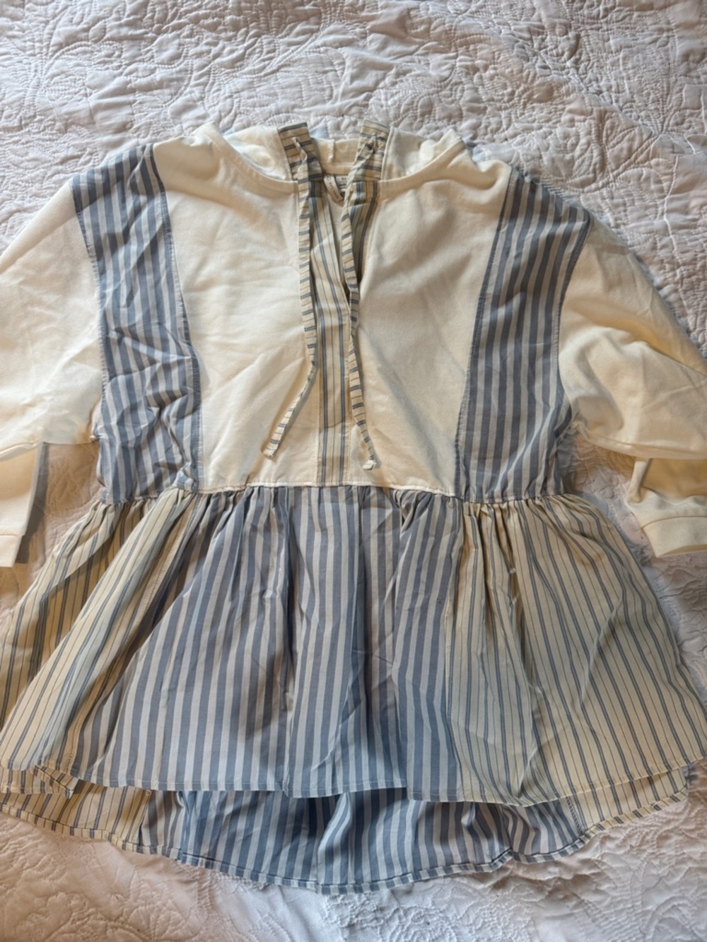Cato Cream and Blue Striped Peplum Hoodie Blouse